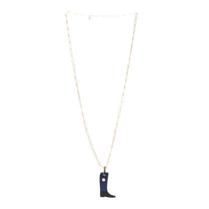 Hermes Permabrass Buffalo Horn Lacquered Boot Necklace Bleu Imperial Black 3 of 7