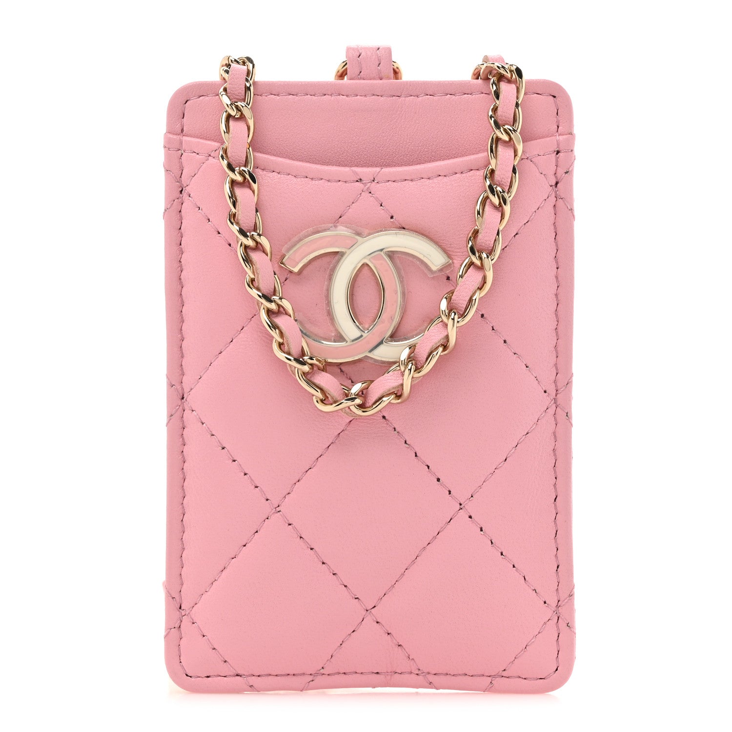 Chanel Lambskin Quilted Chanel Card Holder On Chain Pink 1 of 12