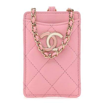 Chanel Lambskin Quilted Chanel Card Holder On Chain Pink 1 of 12