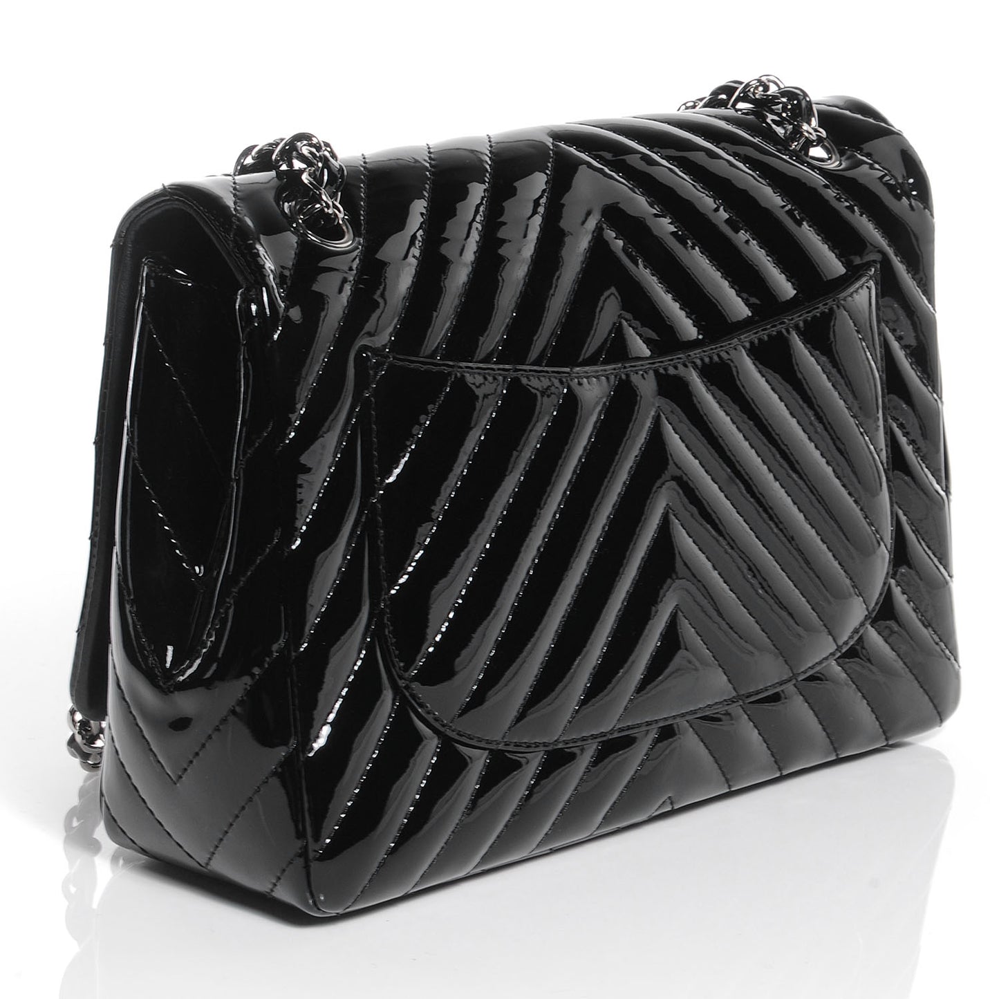 Patent Chevron Jumbo Single Flap Black