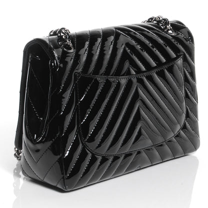 Chanel Patent Chevron Jumbo Single Flap Black 3 of 8