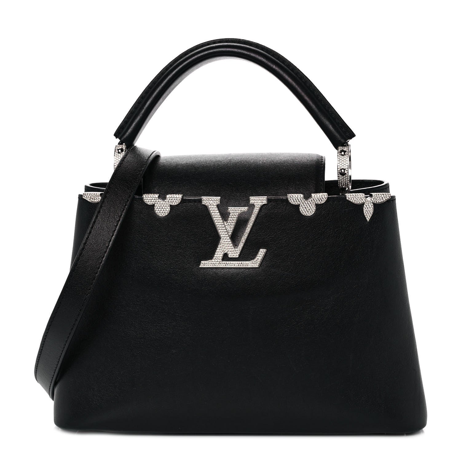 Louis Vuitton Smooth Calfskin Crystal Flowers Capucines BB Black 1 of 11