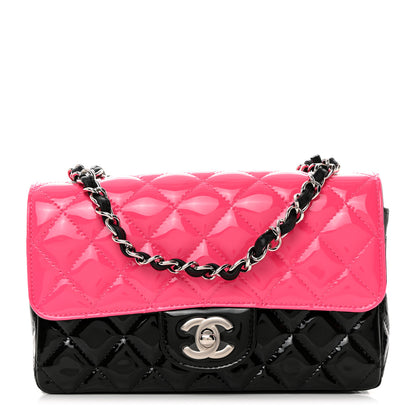 Chanel Patent Calfskin Quilted Bi-Color Mini Rectangular Flap Pink Black 1 of 10