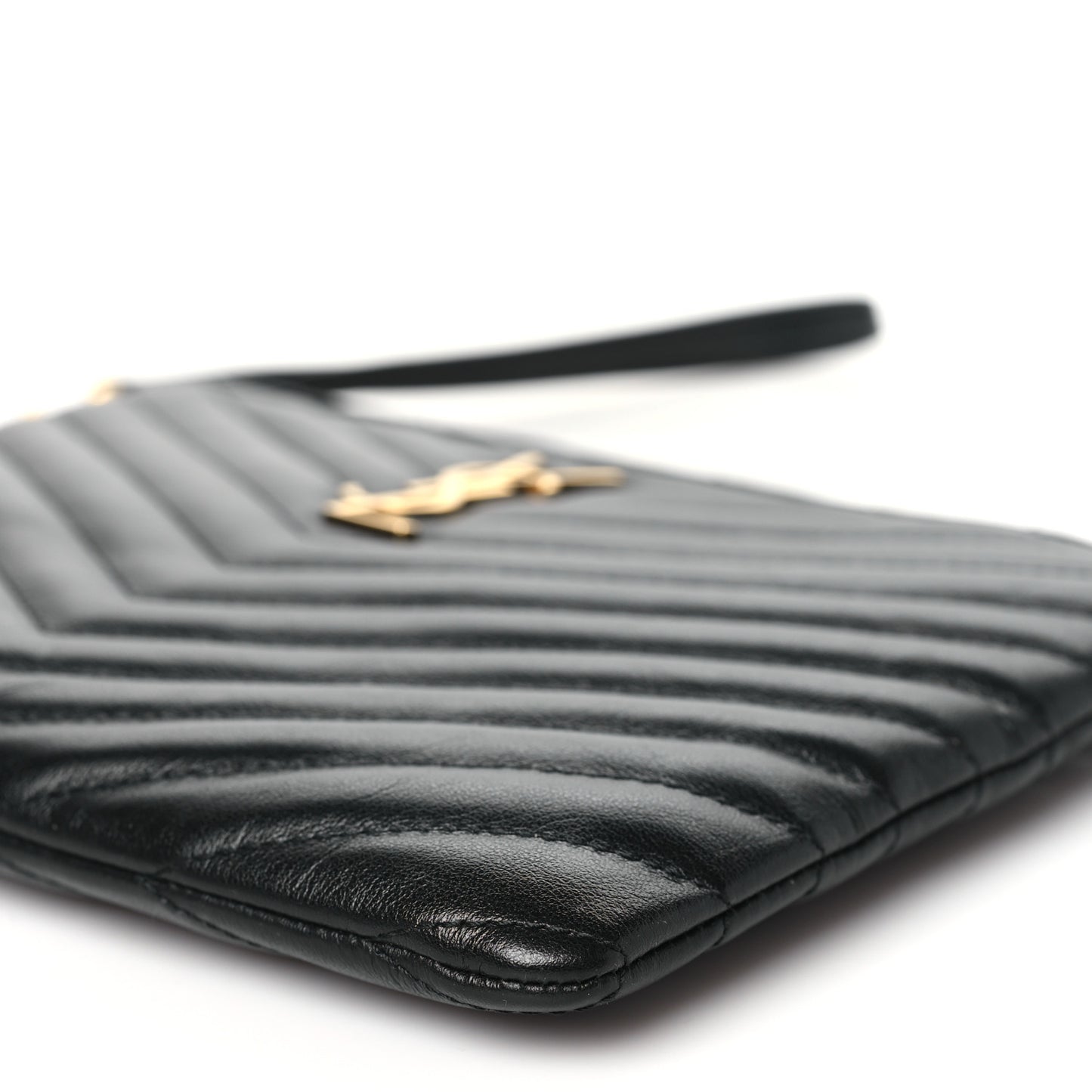 Lambskin Matelasse Chevron Monogram A5 Wristlet Black
