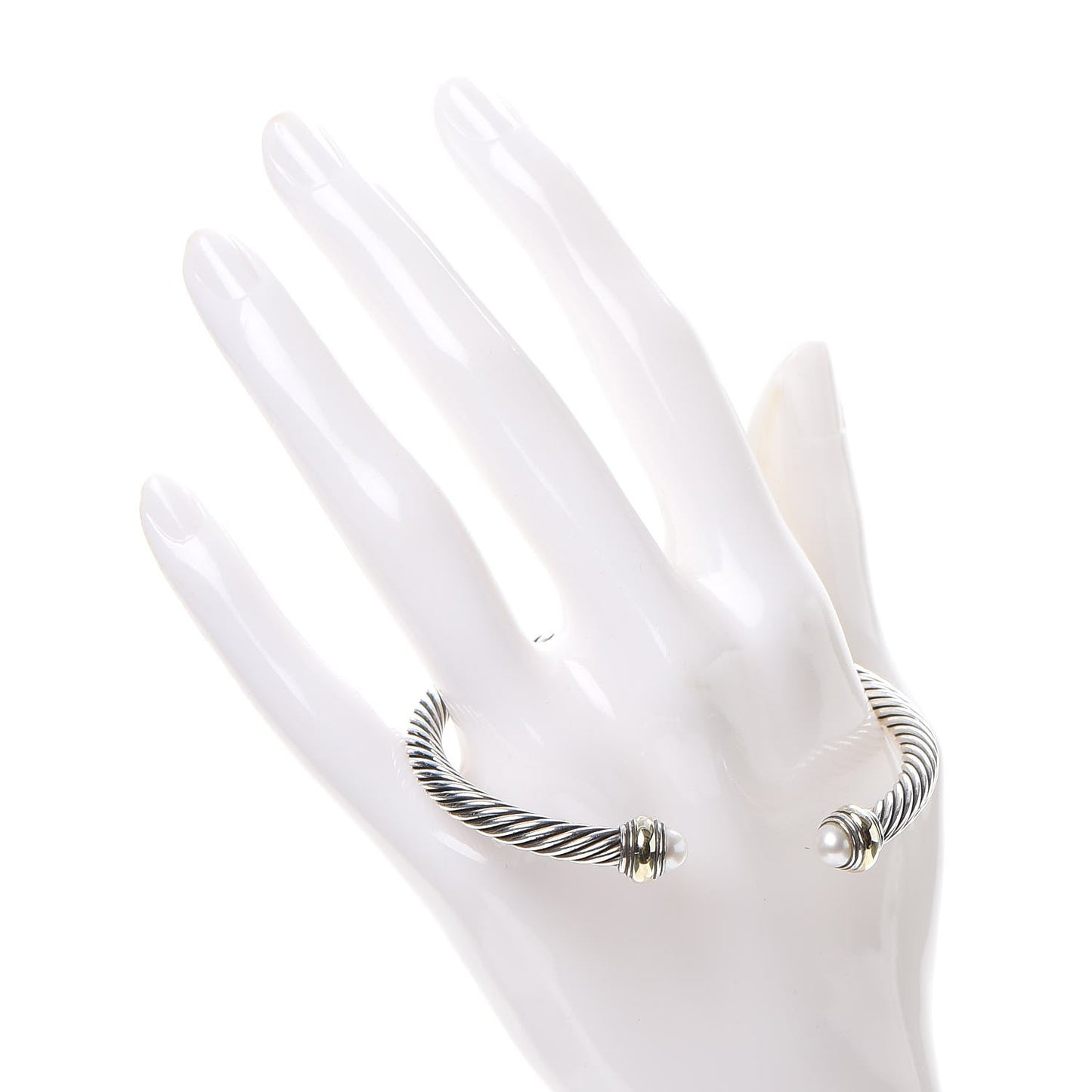 Sterling Silver 14K Yellow Gold Pearl 5mm Cable Classics Bracelet