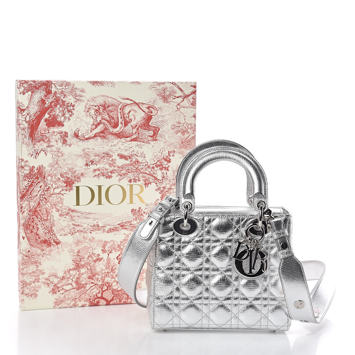 Christian Dior Metallic Grained Calfskin Cannage Small Lucky Badges My Lady Dior Silver 9 of 9