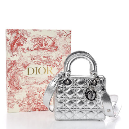 Christian Dior Metallic Grained Calfskin Cannage Small Lucky Badges My Lady Dior Silver 9 of 9