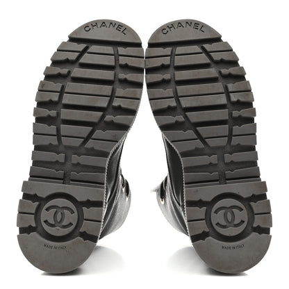 Chanel Calfskin CC Lace Up Combat Boots 39 Gray 6 of 9