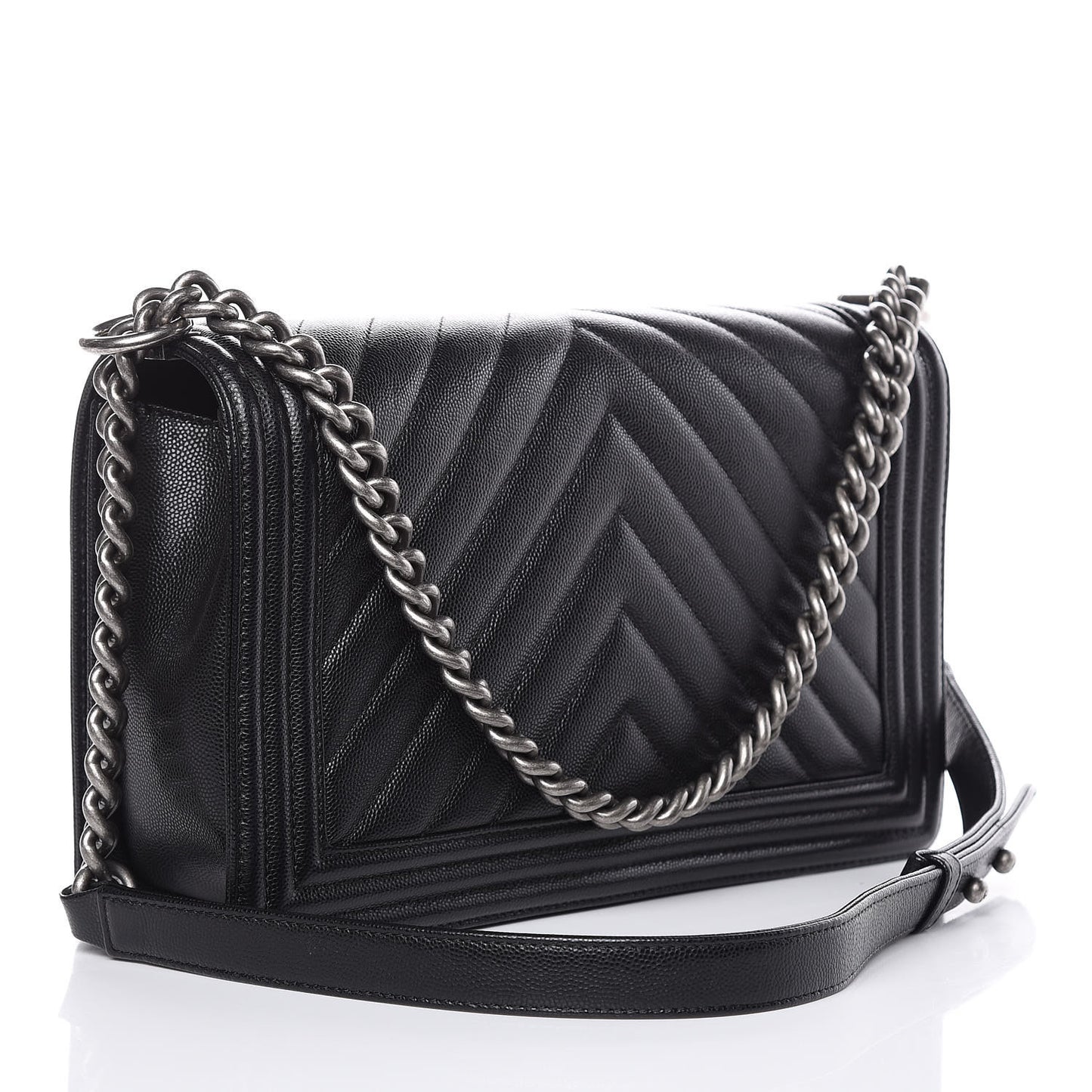 Caviar Chevron Quilted New Medium Boy Flap Black