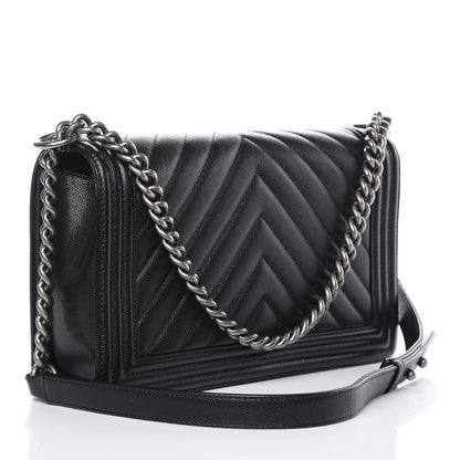 Chanel Caviar Chevron Quilted New Medium Boy Flap Black 3 of 11