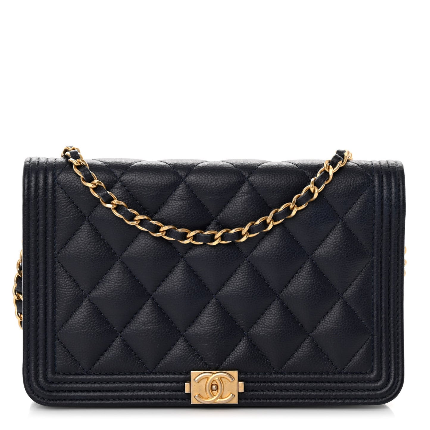 Caviar Quilted Boy Wallet On Chain WOC Navy