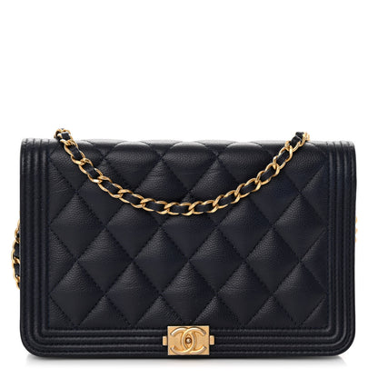Chanel Caviar Quilted Boy Wallet On Chain WOC Navy 1 of 12