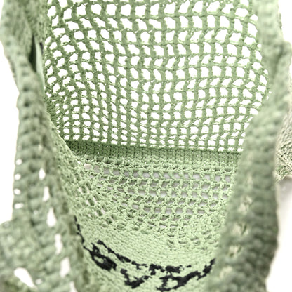 Prada Yarn Raffia Effect Crochet Logo Embroidered Tote Bag Acqua 5 of 9