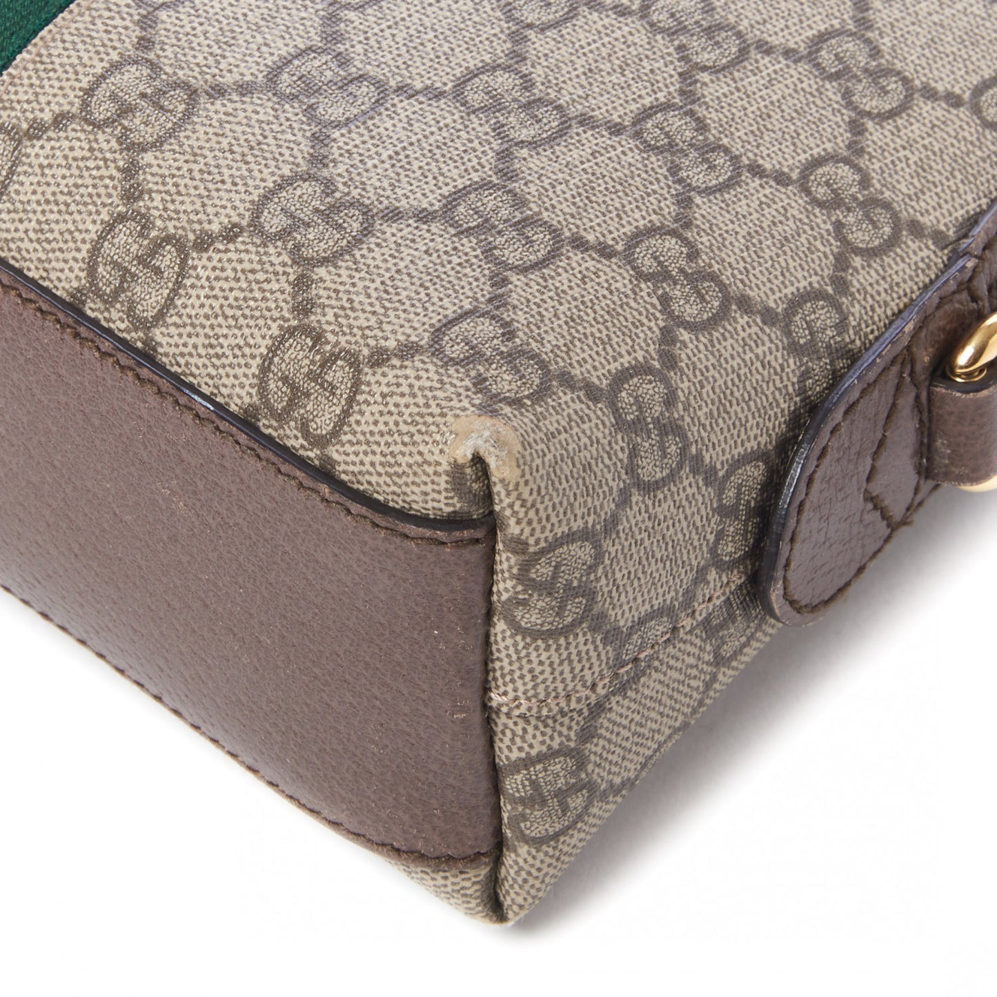 GG Supreme Monogram Textured Dollar Calfskin Web Small Ophidia Dome Shoulder Bag Beige Ebony New Acero