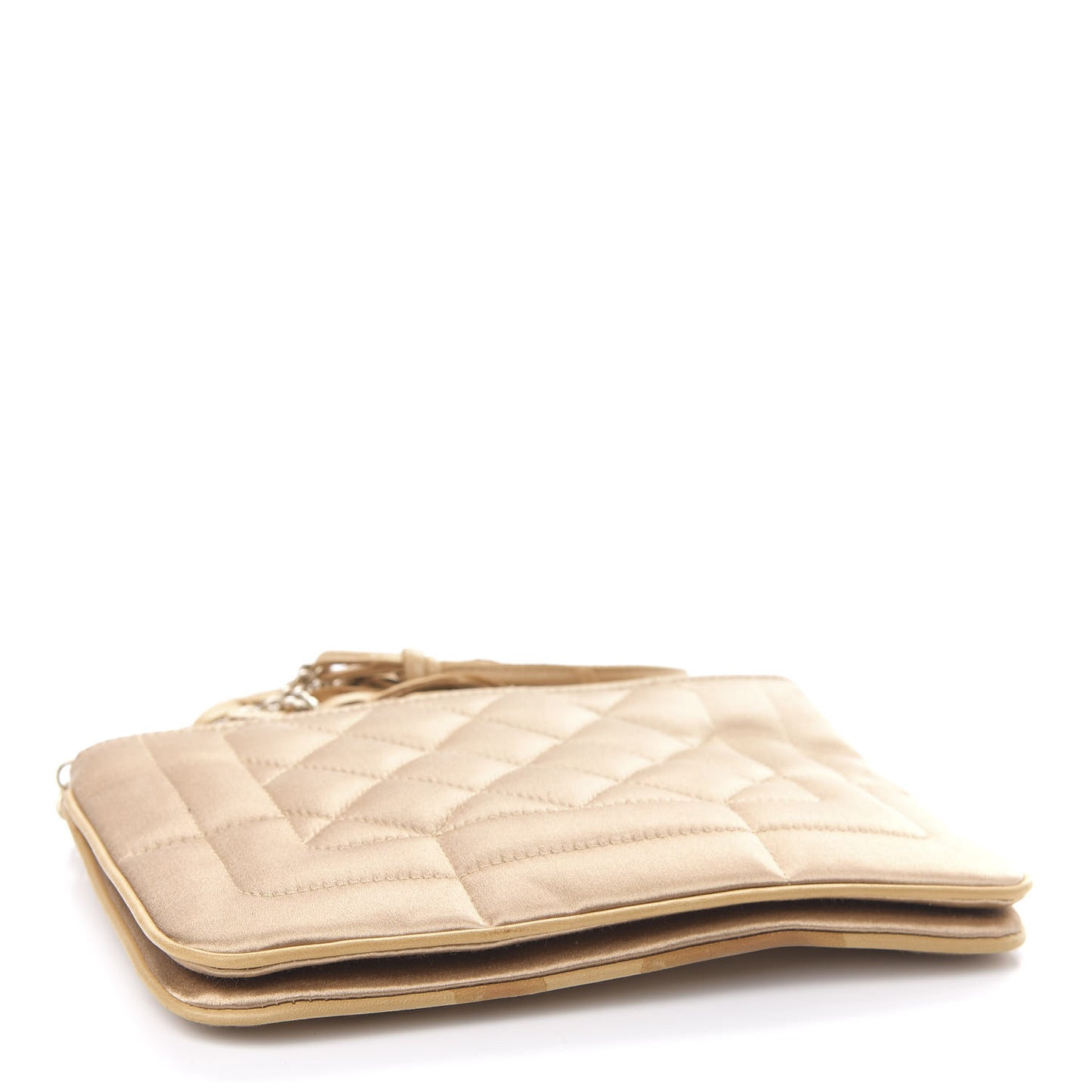 Satin Lambskin Quilted CC Tassel Shoulder Bag Beige