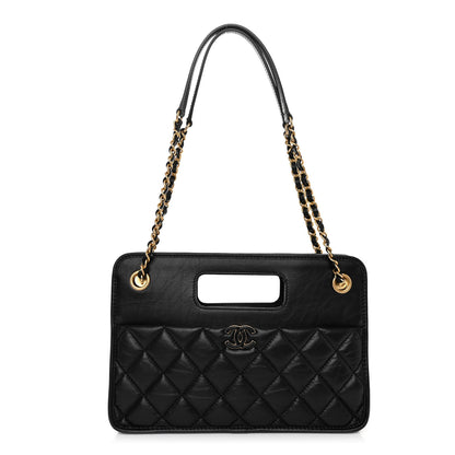 Chanel Aged Calfskin Quilted Small Graphic Catch Shopping Bag Black 1 of 10