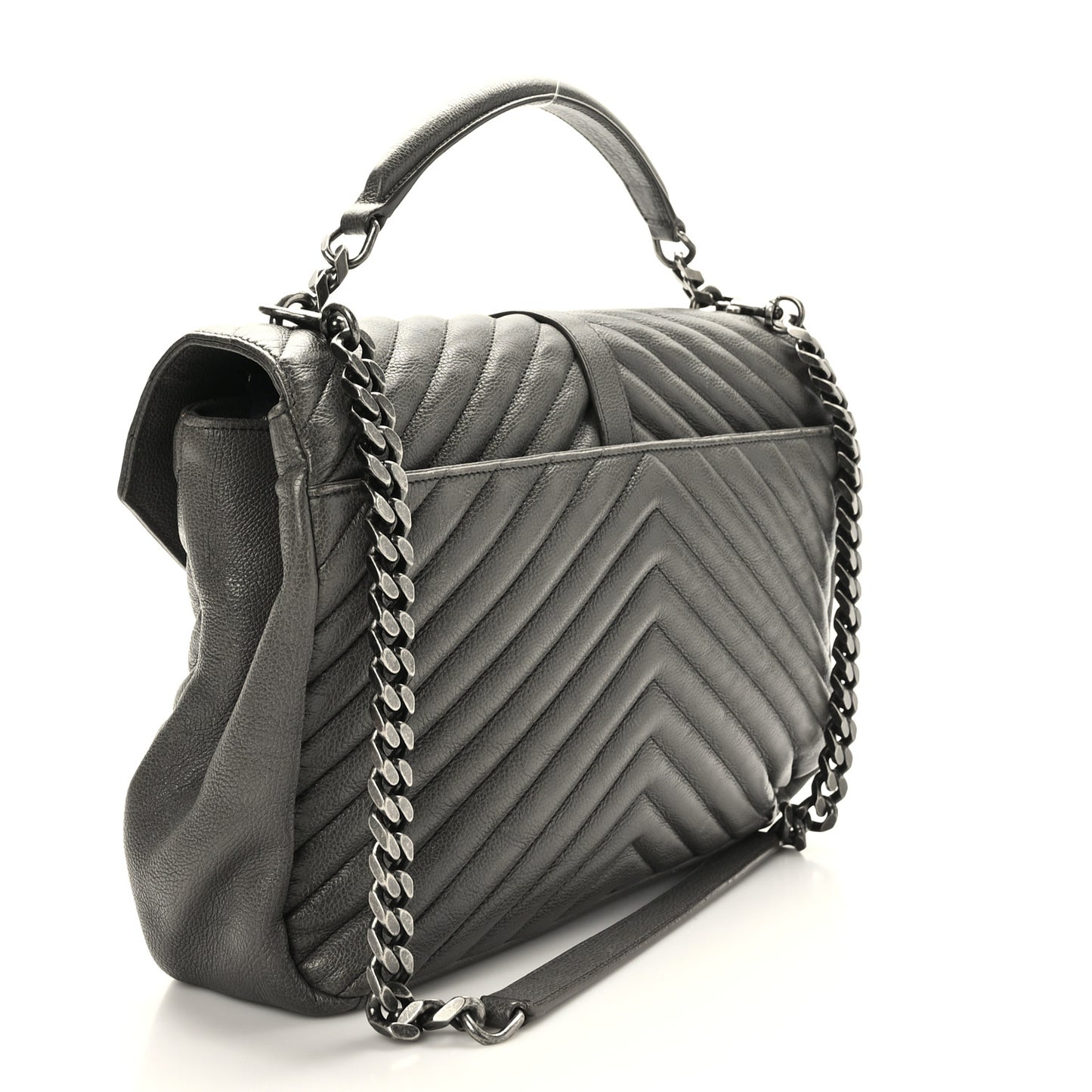 Sheepskin Matelasse Chevron Monogram Large College Satchel Dark Anthracite