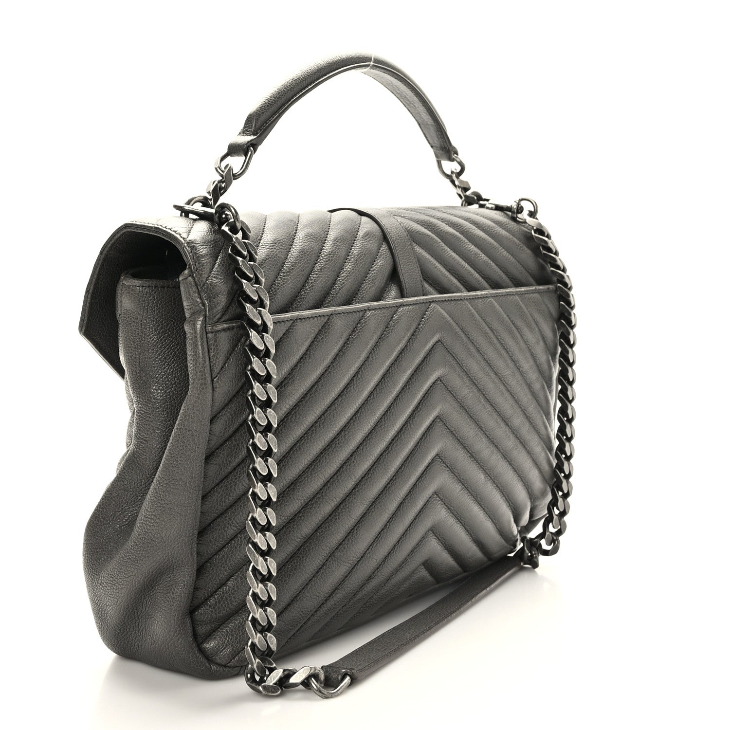 Saint Laurent Sheepskin Matelasse Chevron Monogram Large College Satchel Dark Anthracite 3 of 8