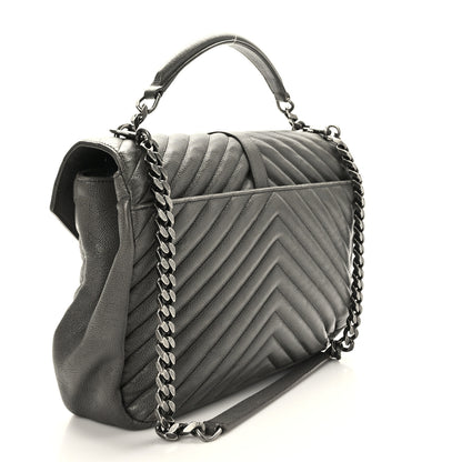 Saint Laurent Sheepskin Matelasse Chevron Monogram Large College Satchel Dark Anthracite 3 of 8