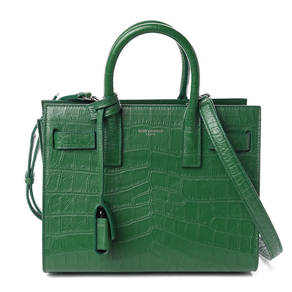 Saint Laurent Calfskin Crocodile Embossed Nano Sac De Jour Green 1 of 10