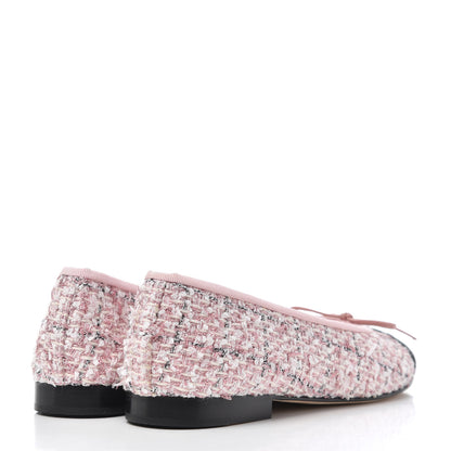 Chanel Tweed Grosgrain Cap Toe Ballerina Flats 38 Pink Black 4 of 17