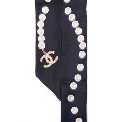 Chanel Silk Pearl CC Slim Bandeau Scarf Navy 4 of 4