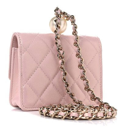 Chanel Iridescent Caviar Quilted Pearl On Top Coin Purse With Chain Light Pink 3 of 11