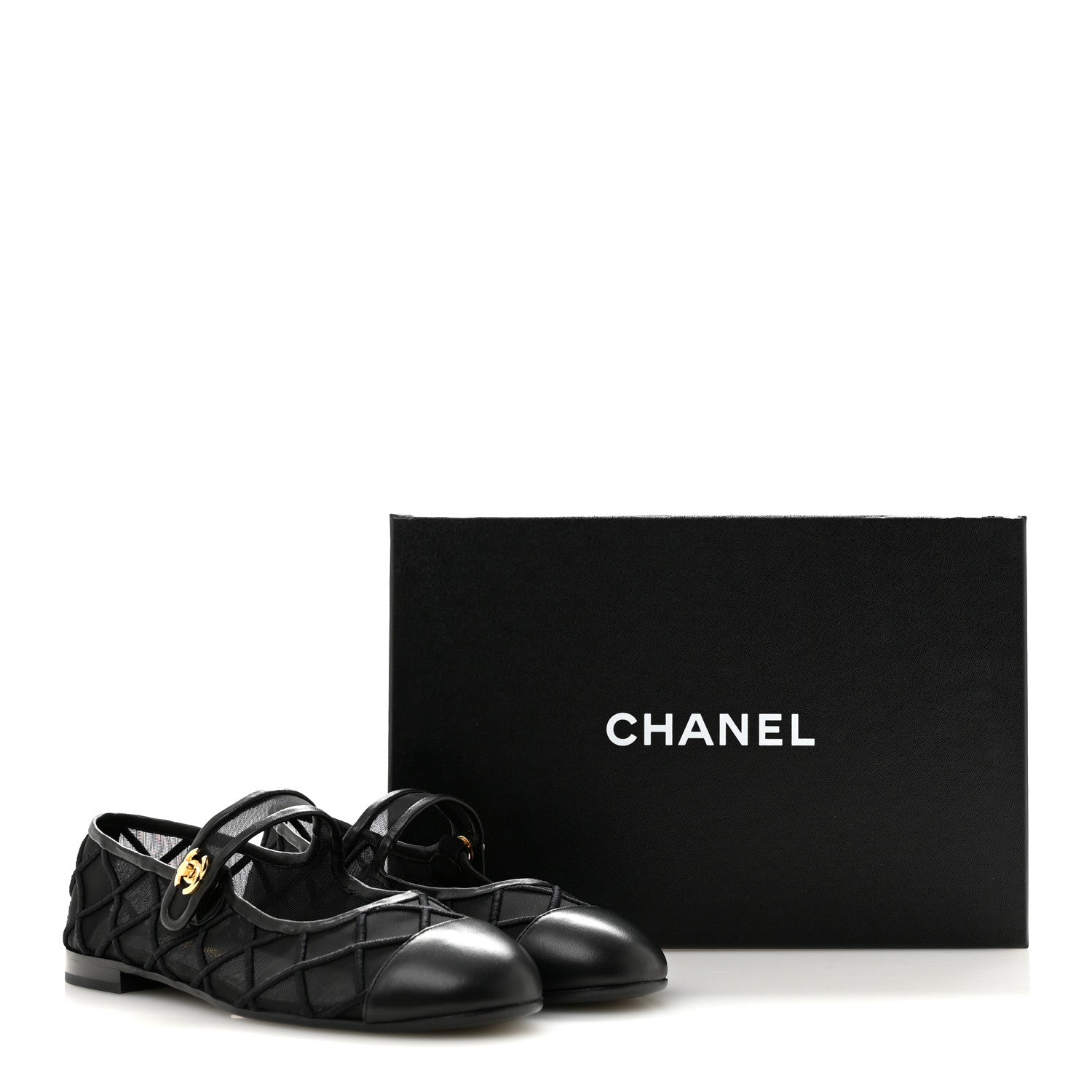 Chanel Lambskin Fabric Mesh Quilted Mary Jane Cap Toe Flats 37 Black 9 of 9