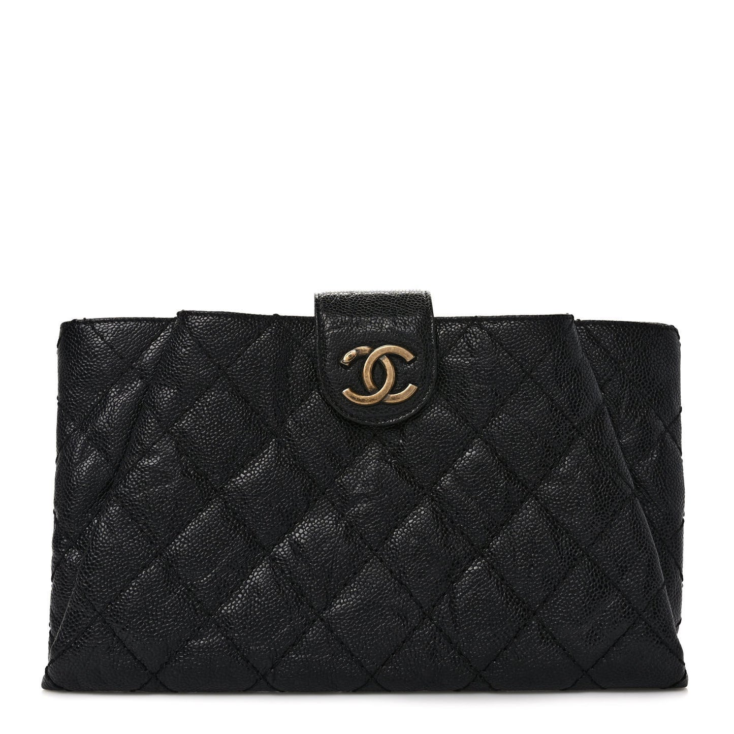 Caviar Quilted Coco Pleats Clutch Black