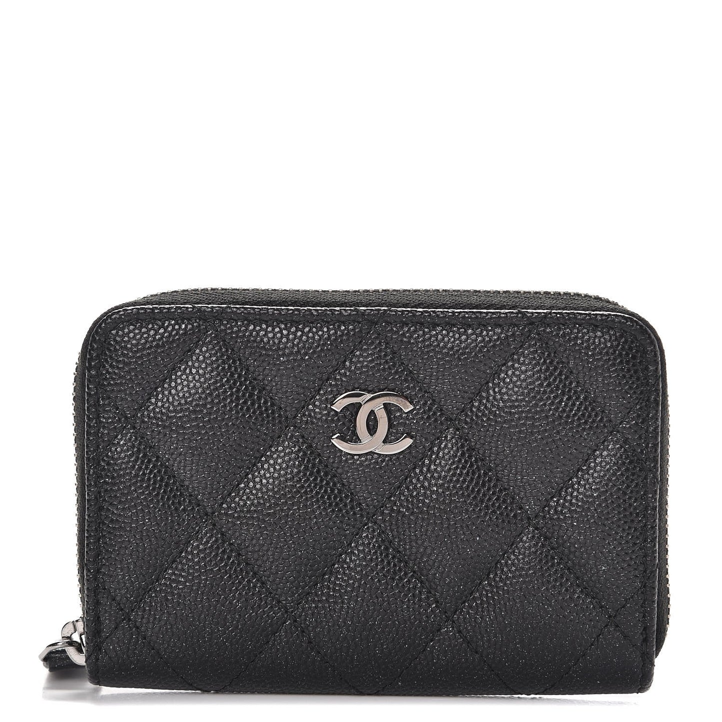 Iridescent Caviar Quilted Zip Coin Purse Black