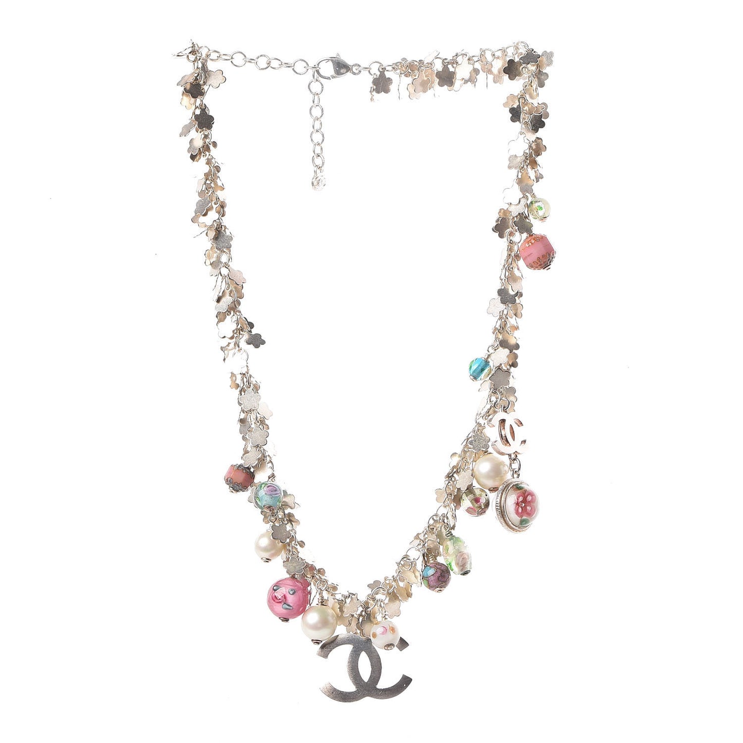 Pearl Enamel Bead CC Necklace Pink Silver
