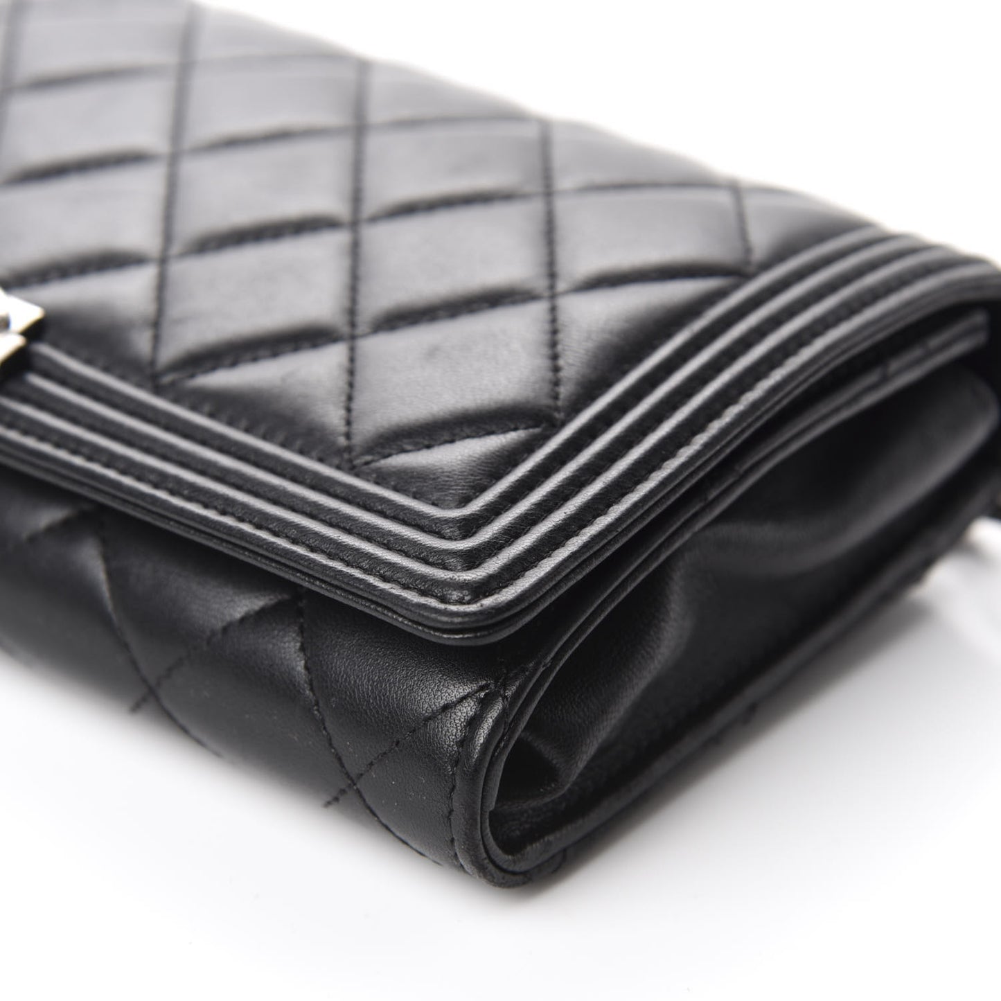 Lambskin Quilted Boy Wallet On Removable Chain WOC Black