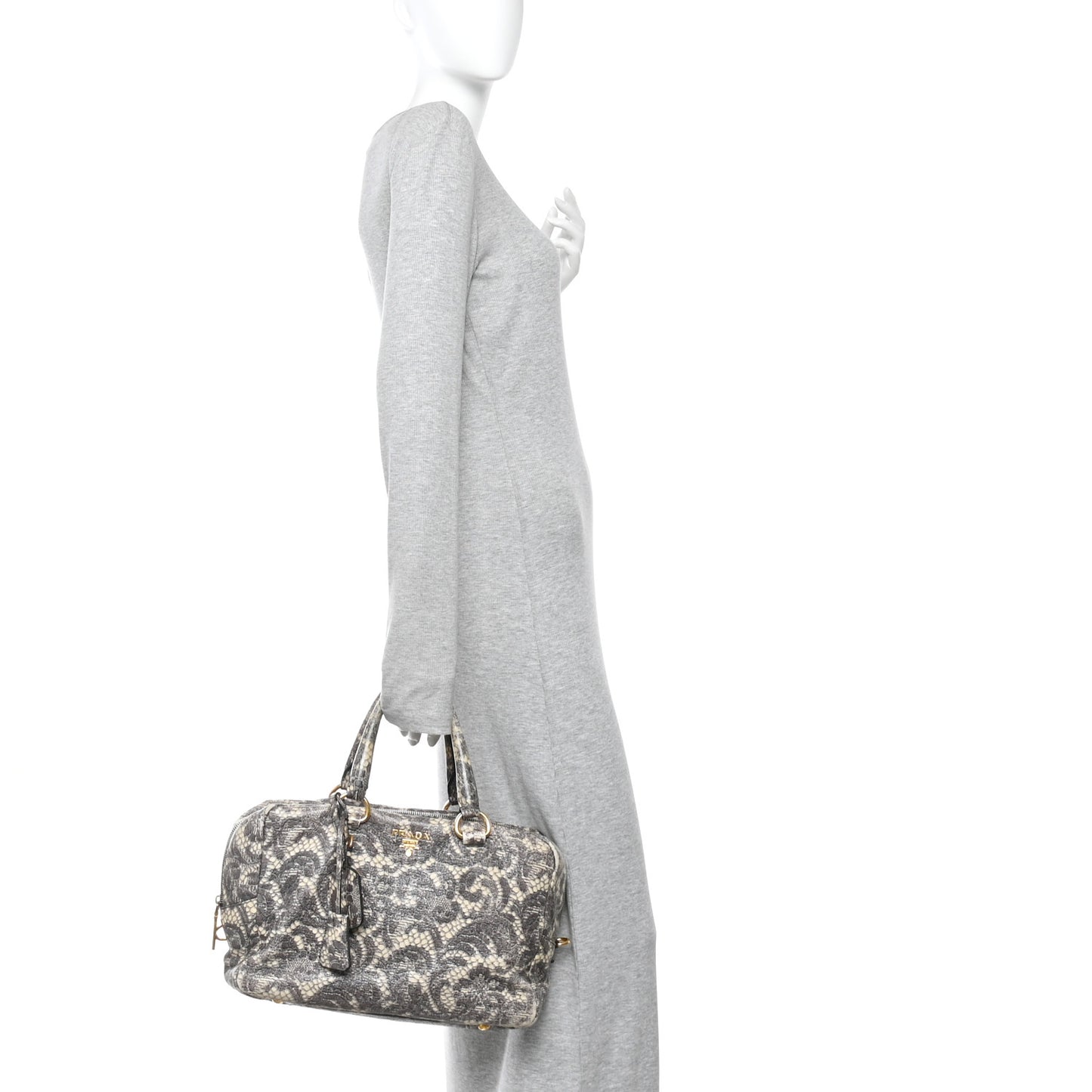 Cervo Lux Print Lace Bauletto Bag Talco