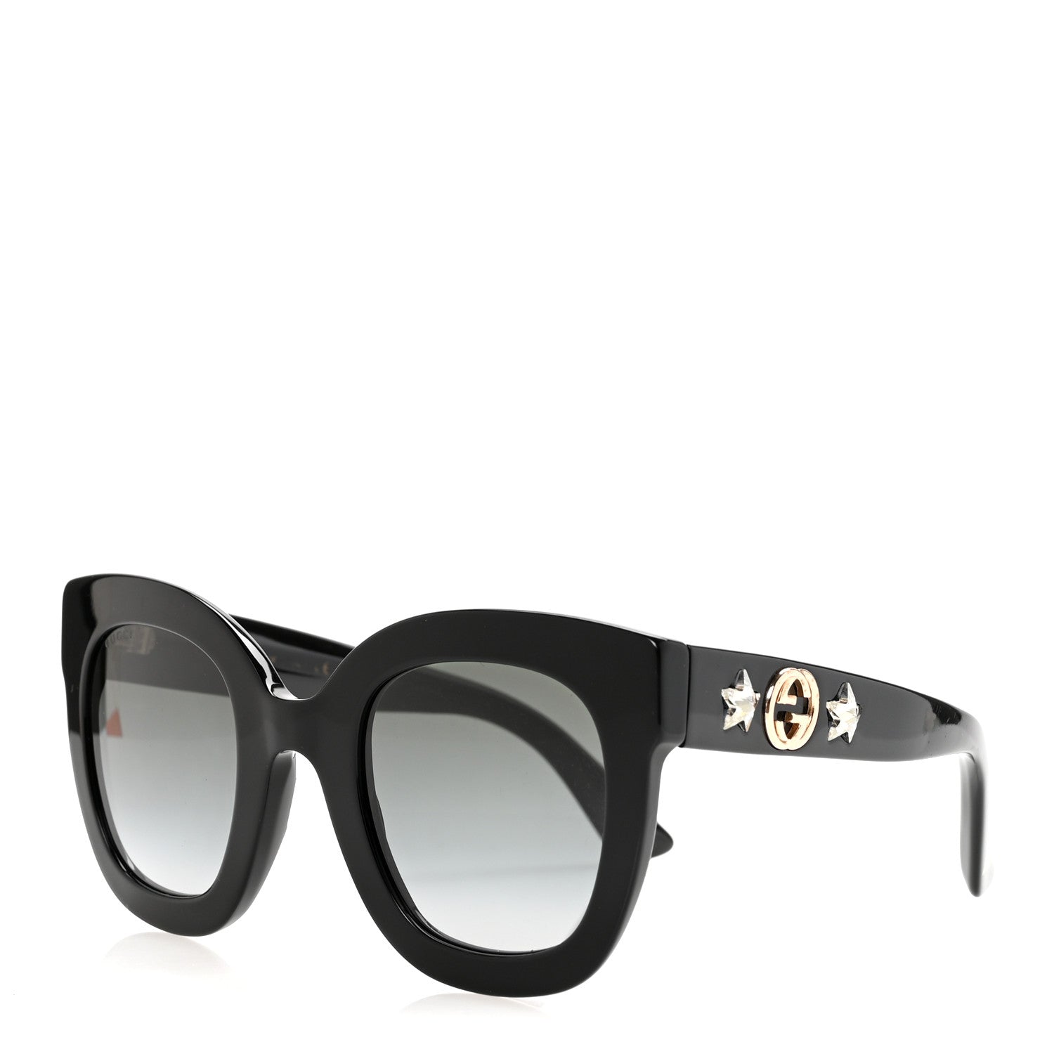 Gucci Acetate Crystal Star Round Frame Sunglasses GG0208S Black 1 of 16
