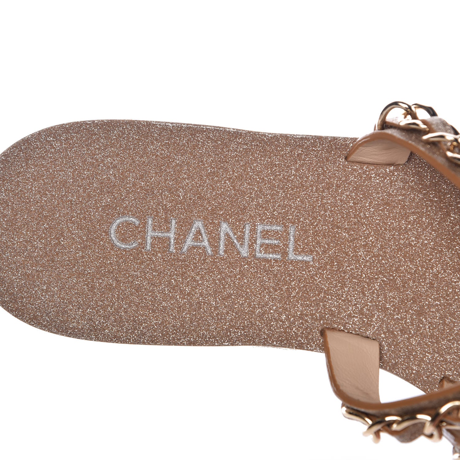 Chanel Glitter Calfskin Chain Slide Flat Sandals 37.5 Gold 7 of 7