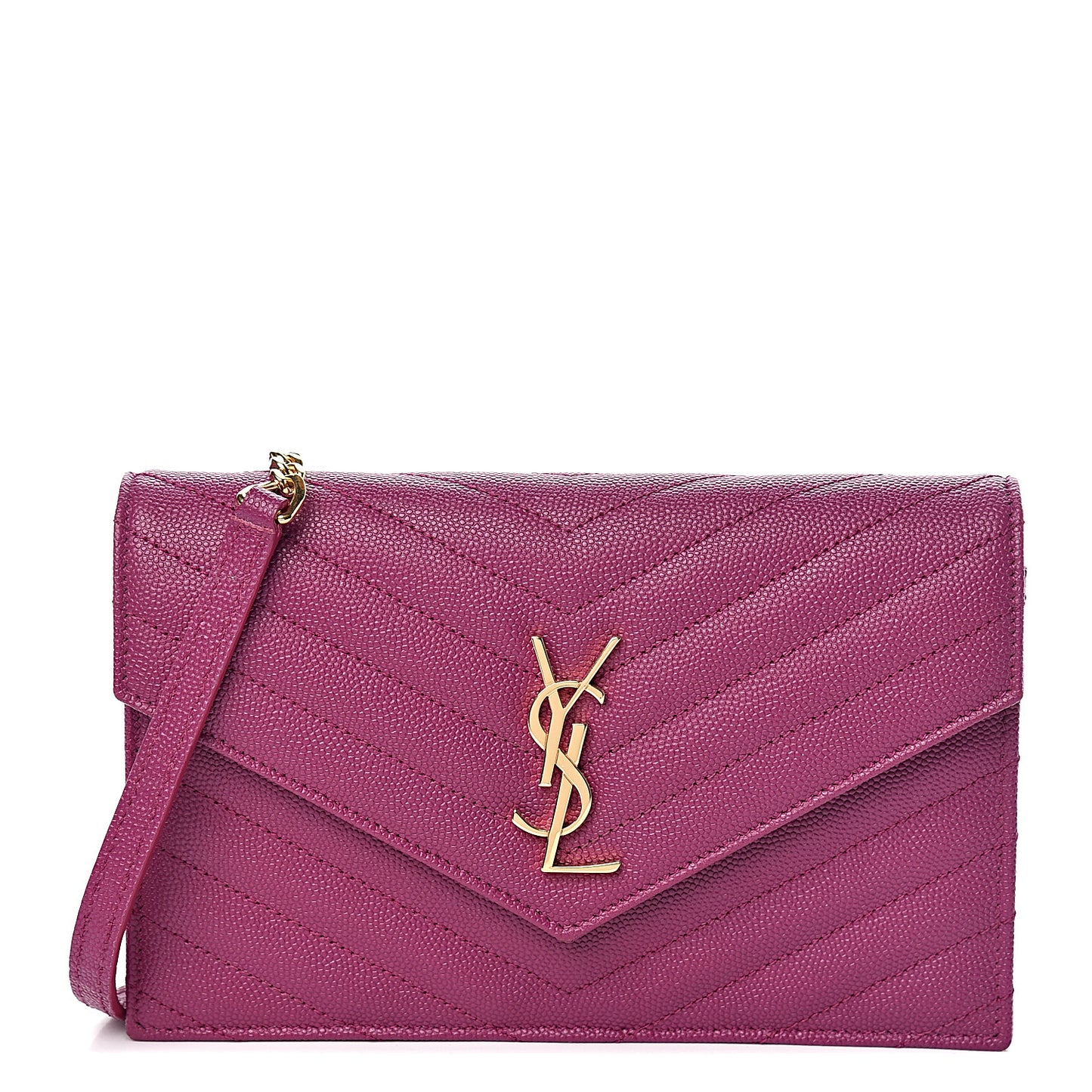 Grain De Poudre Matelasse Chevron Monogram Envelope Chain Wallet Dark Grape