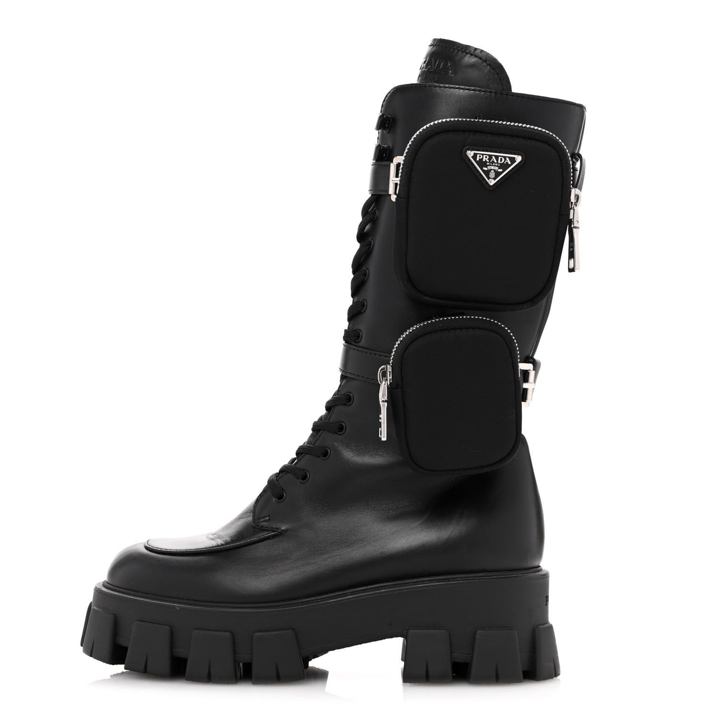 Spazzolato Rois Re-Nylon Metal Triangle Logo Monolith Pouch Pocket 55mm Tall Combat Boots 38.5 Black