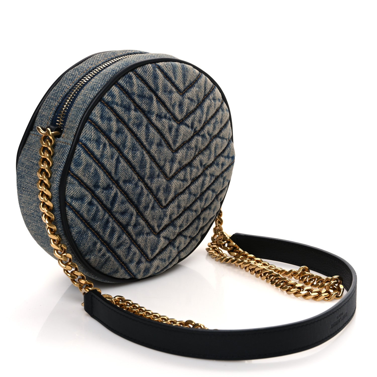 Saint Laurent Denim Matelasse Chevron Quilted Round Vinyle Camera Bag Rodeo Blue Cinnamon 3 of 10