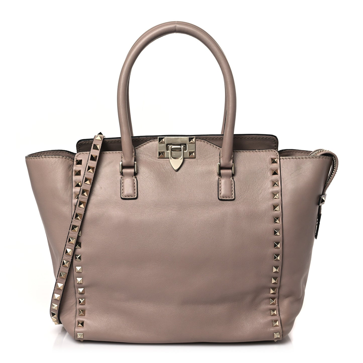 Vitello Rockstud Double Handle Tote Poudre