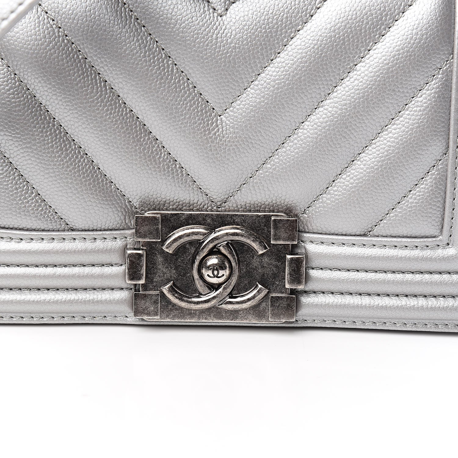 Chanel Metallic Caviar Chevron Quilted Small Boy Flap Silver 10 of 10