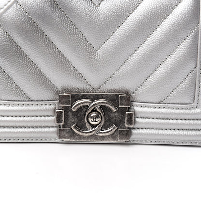Chanel Metallic Caviar Chevron Quilted Small Boy Flap Silver 10 of 10
