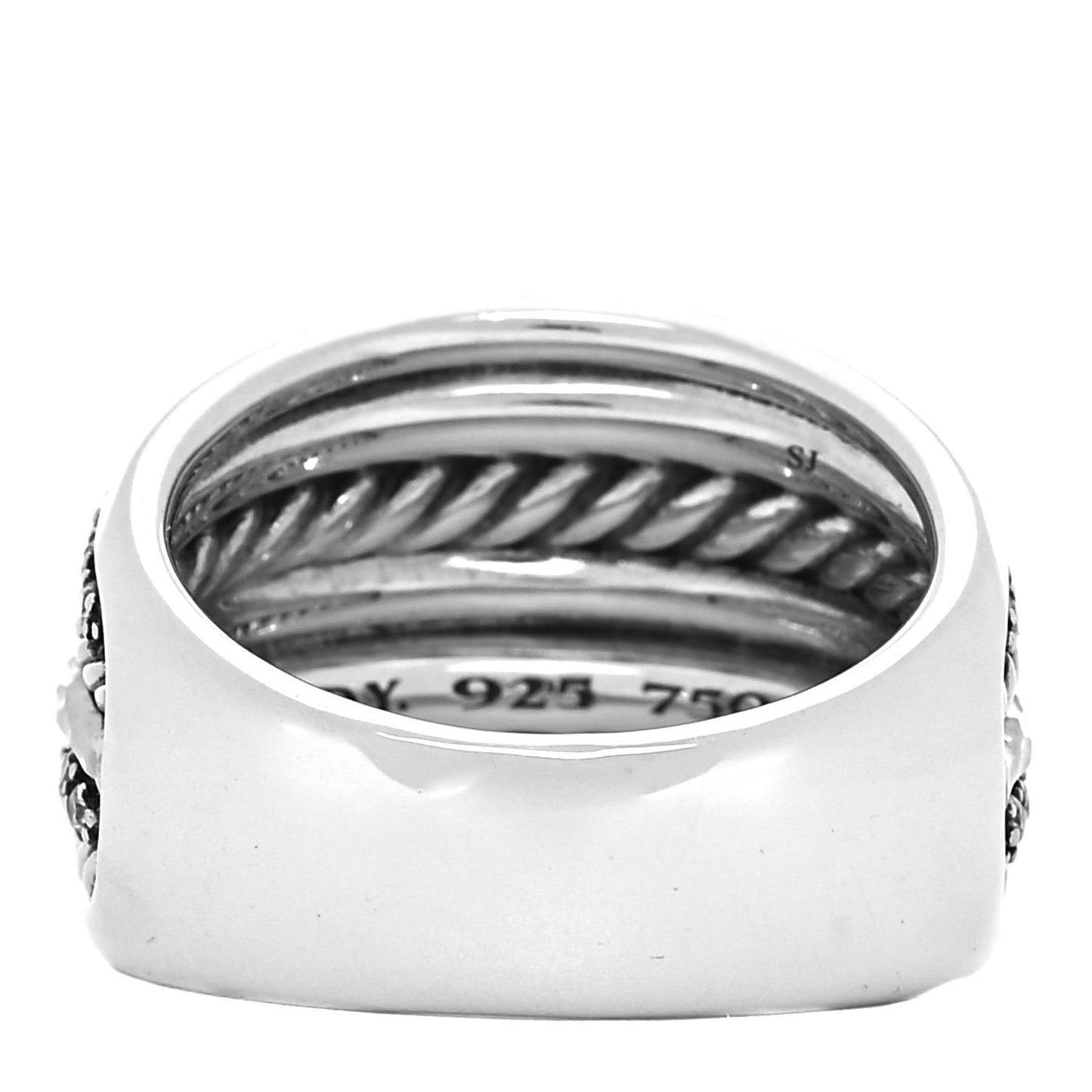 Sterling Silver 18K Yellow Gold Diamond Wide Cable Ring 54 7