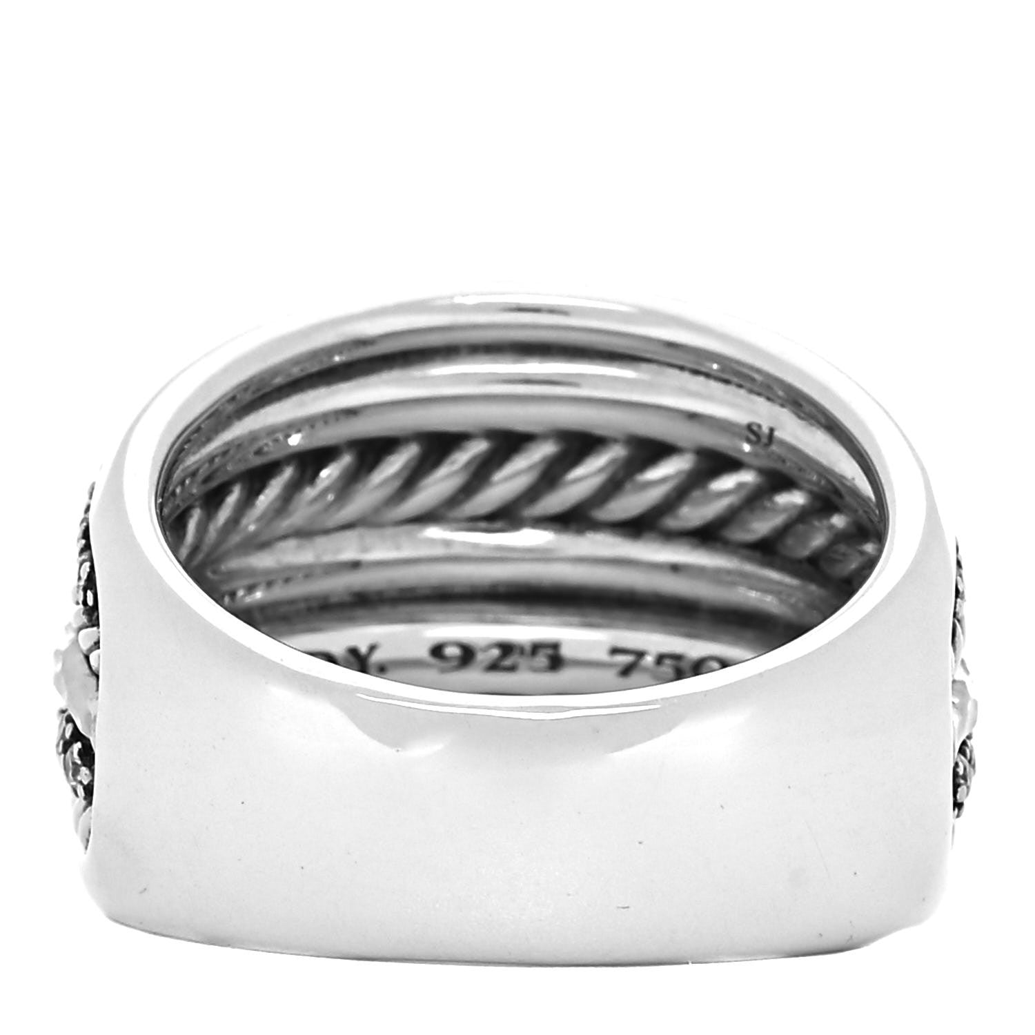 David Yurman Sterling Silver 18K Yellow Gold Diamond Wide Cable Ring 54 7 3 of 4