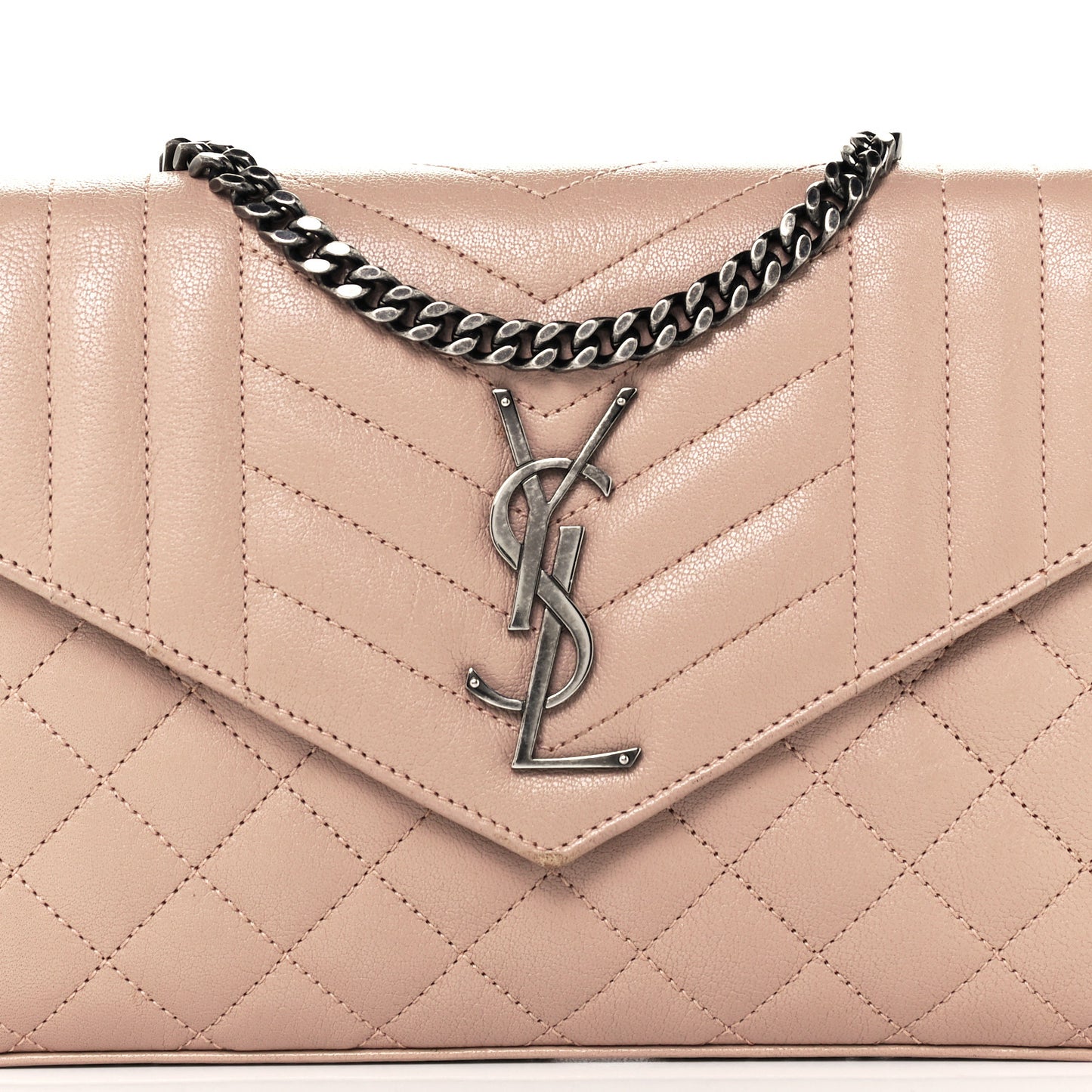 Sheepskin Tri-Quilt Monogram Envelope Chain Wallet Dark Beige