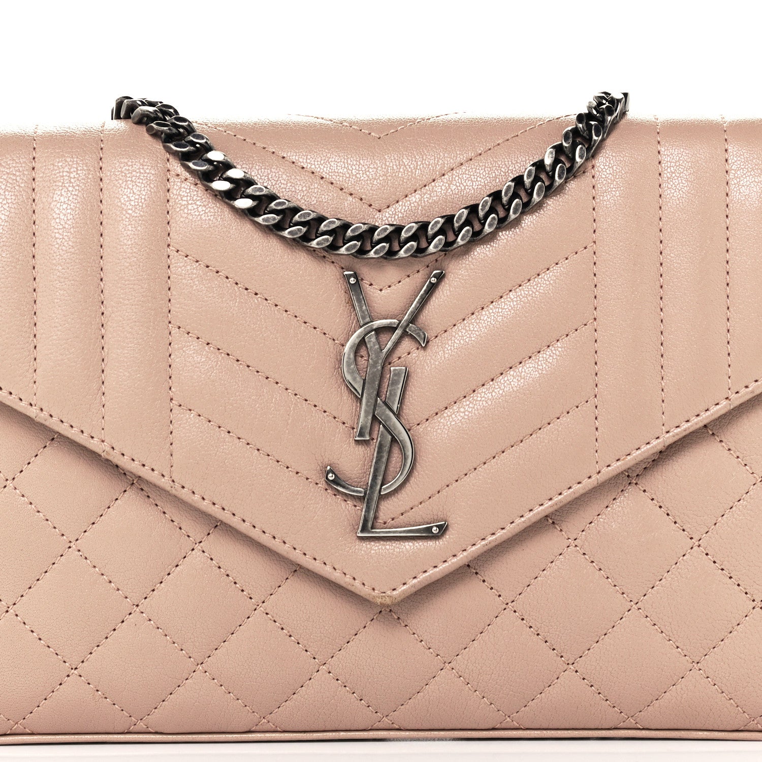Saint Laurent Sheepskin Tri-Quilt Monogram Envelope Chain Wallet Dark Beige 8 of 10