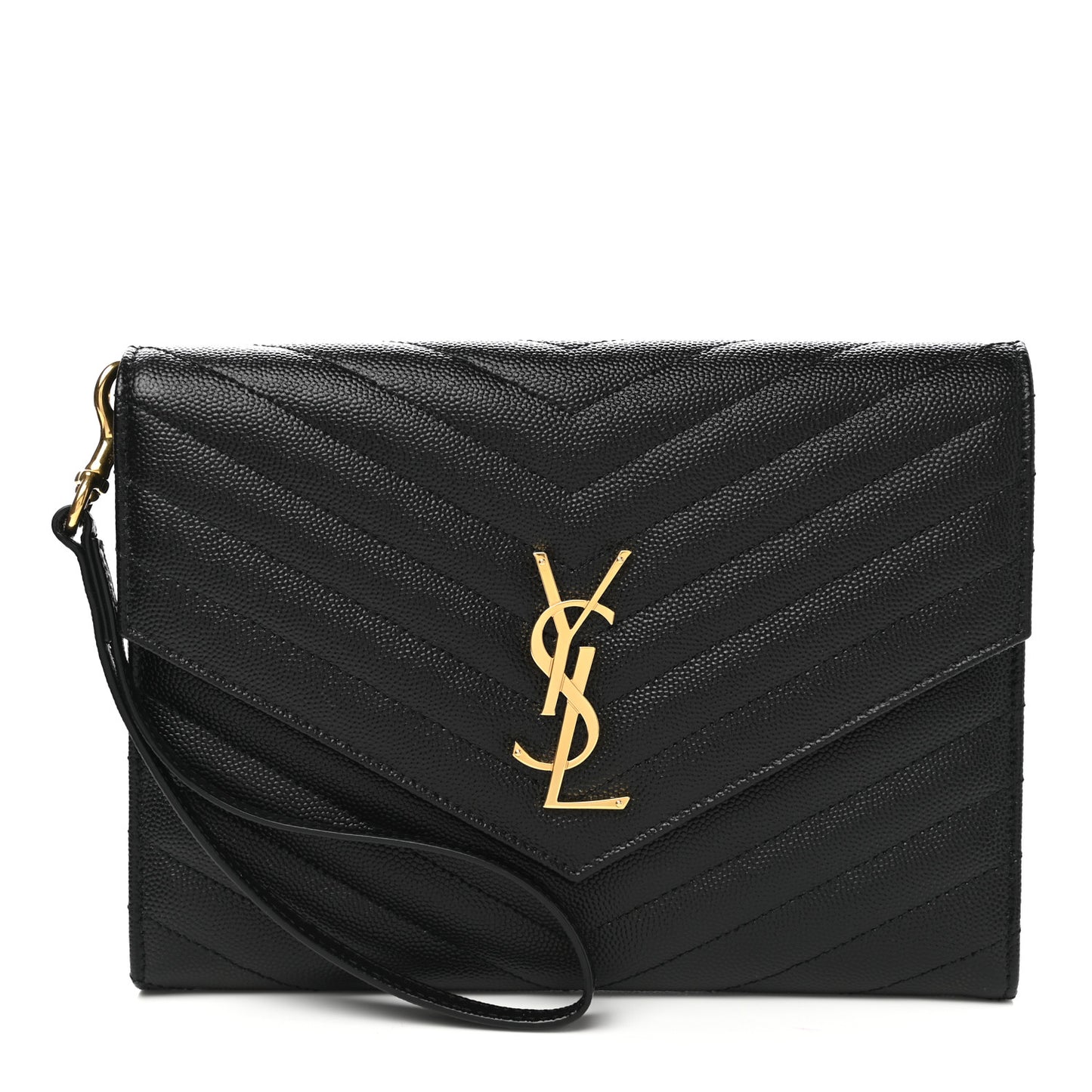 Grain De Poudre Matelasse Chevron Monogram Envelope Clutch Black