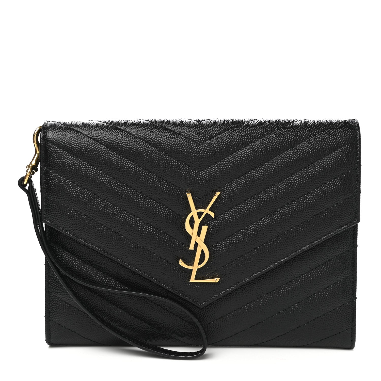 Saint Laurent Grain De Poudre Matelasse Chevron Monogram Envelope Clutch Black 1 of 8