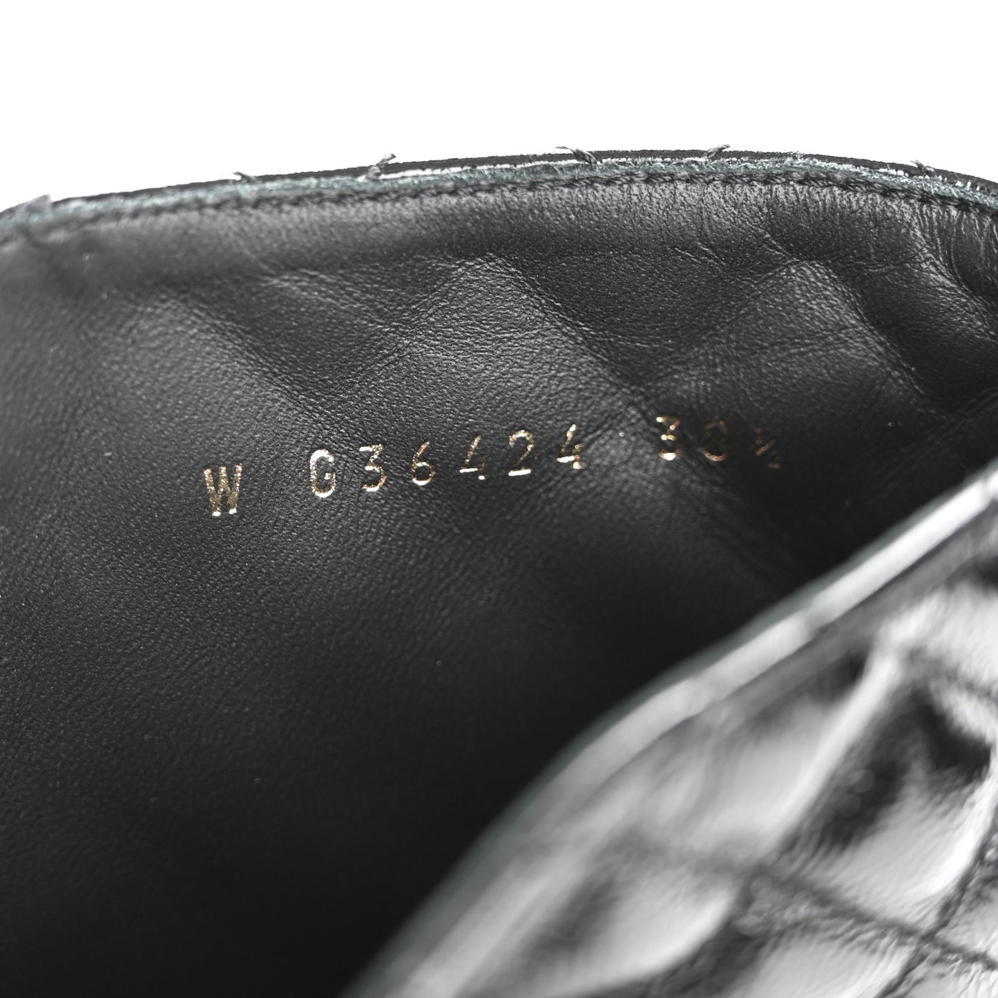 Shiny Calfskin Quilted Lace Up Combat Boots 38.5 Black