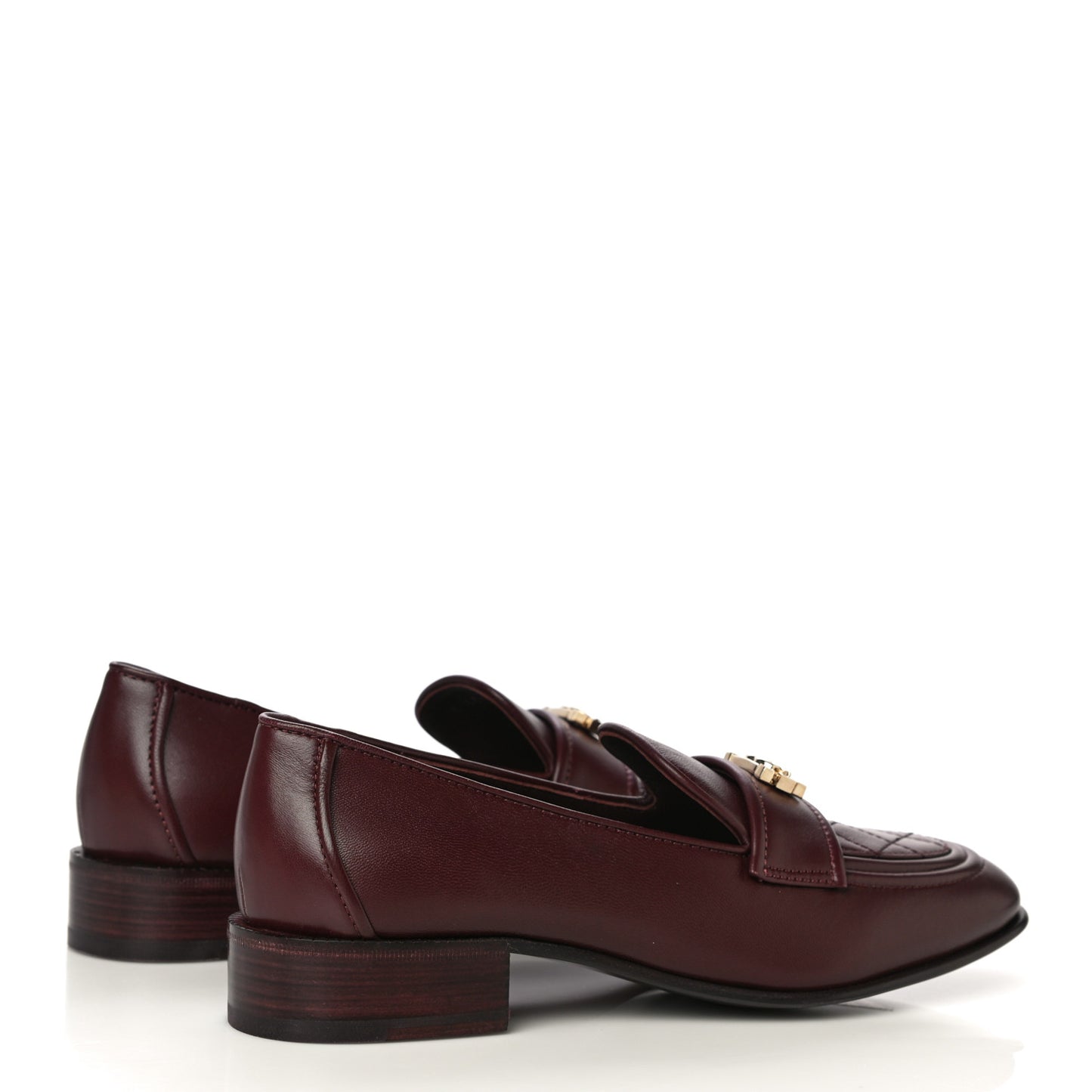 Lambskin Quilted Womens CC Loafers 38.5 Burgundy