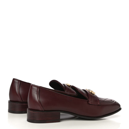 Chanel Lambskin Quilted Womens CC Loafers 38.5 Burgundy 3 of 12